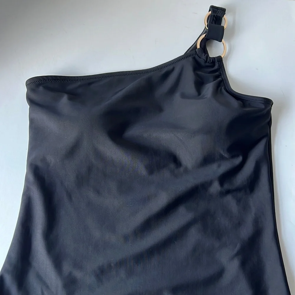 Nine West Women Swimsuit Black One Piece One Shoulder New Large - Picture 4 of 14